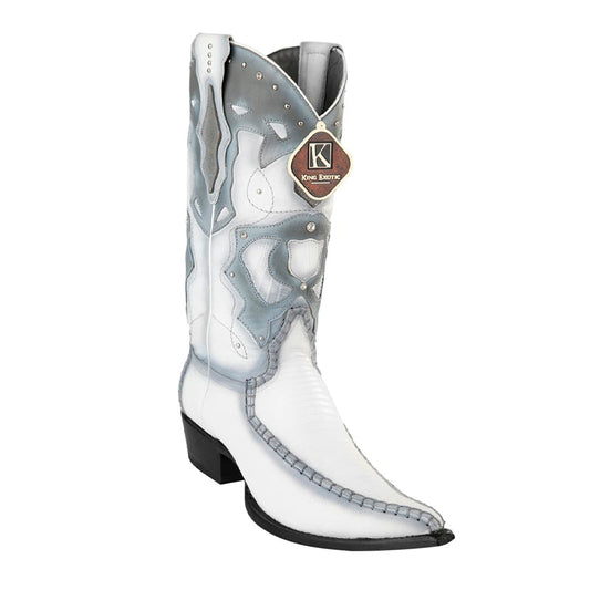 Men's King Exotic Boots Teju Lizard Boots 3x Toe Handcrafted Color White Burnished (495v20728)