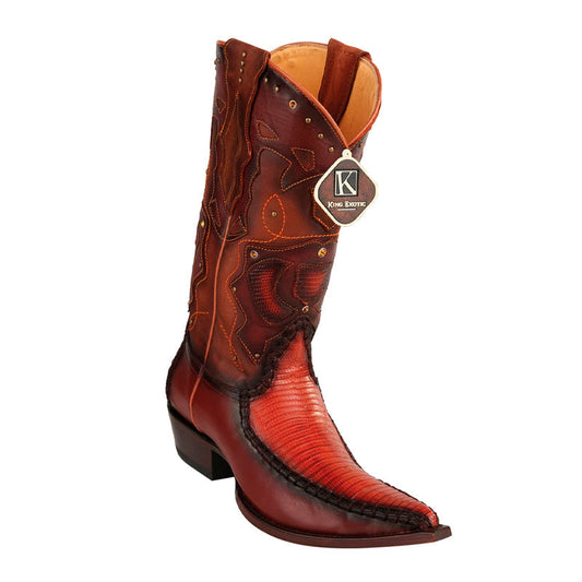 Men's King Exotic Boots Teju Lizard Boots 3x Toe Handcrafted Cognac Burnished  (495v20703)