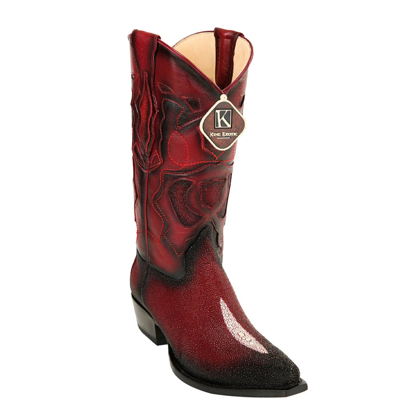 Men's King Exotic Snip Toe Stingray Boots Single Stone Handmade Burnished Burgundy  (494R1243)