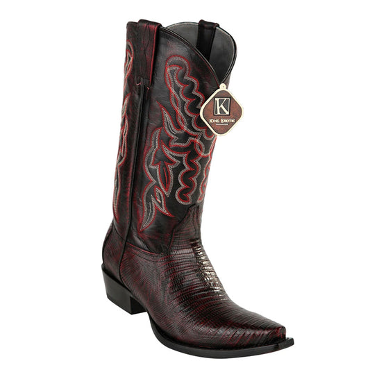 Men's King Exotic Snip Toe Teju Lizard Boots Handcrafted Black Cherry (4940718)