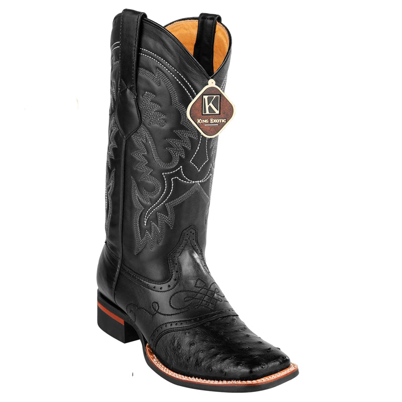 Men's King Exotic Square Toe Ostrich Boots Rubber Sole & Saddle Black (48230305)