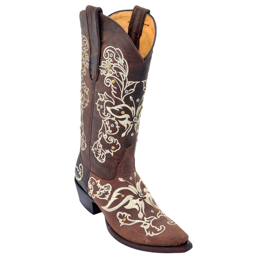 Women's Los Altos Boots With Hand Embroidery & Swarovski Stones | Color Brown (34s5094)