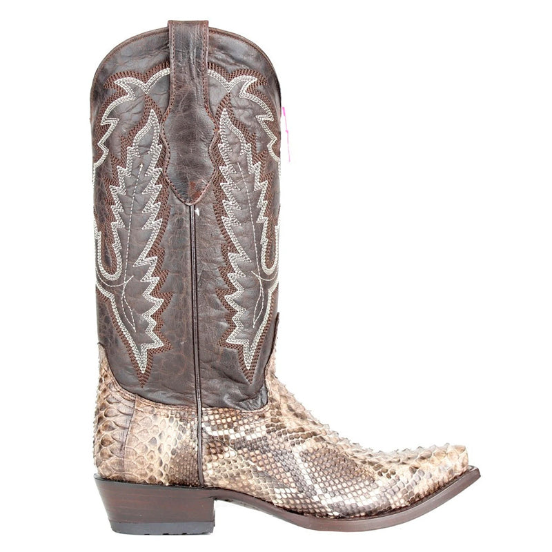 Womens Los Altos Snip Toe Python Boots Handcrafted | Color Rustic Brown (345785)